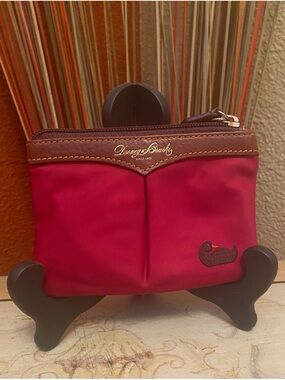 Dooney & Bourke -Vintage -EUC - Red Nylon Coin Pouch with Brown Leather Trim